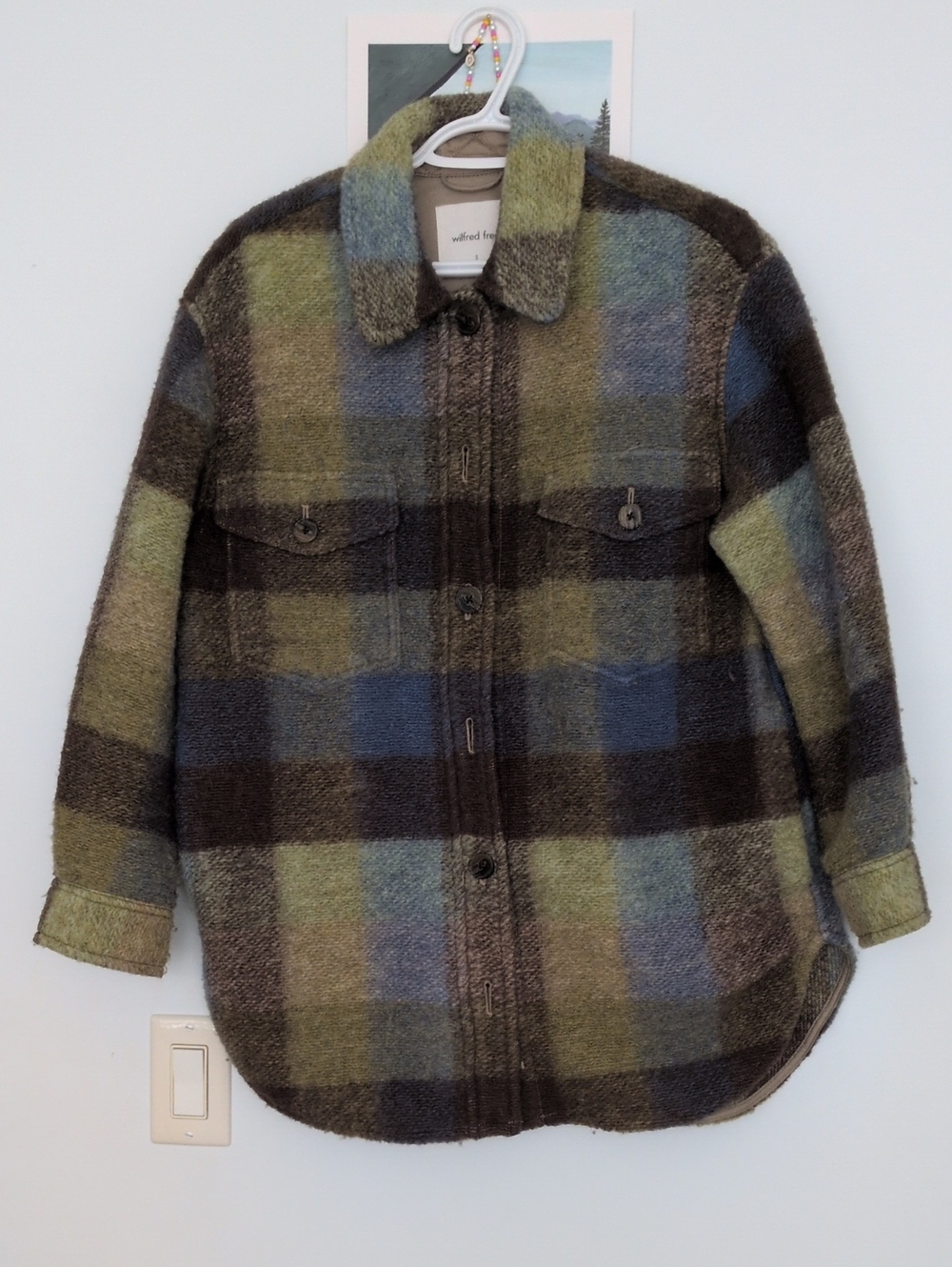 Wilfred Checked Wool-Blend Shacket in Olive, Blue & Brown
